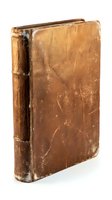 Old weathered leather book with worn brown cover and damaged spine isolated on white background for vintage literature and antique publishing designs.