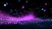 Magical purple and blue glowing particles with bokeh effect floating in dark space create dreamy atmospheric background for fantasy designs.