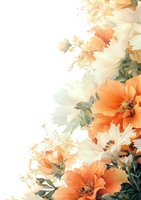 Delicate peach and cream floral arrangement on white background with soft watercolor effect creates elegant corner composition for wedding stationery and invitations.