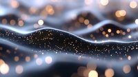 Abstract wavy lines with glowing particles and bokeh effect on dark background create magical flowing motion and festive atmosphere. Suitable for luxury designs.