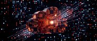 Digital brain with glowing circuit patterns and data streams flowing through neural network on dark background, representing artificial intelligence, machine learning, and technology innovation.