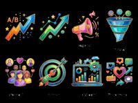 Colorful marketing and business growth icons set isolated on transparent background, ready for t-shirt design, clipart, stickers, print-on-demand products and sublimation projects.