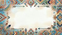 Tribal geometric frame with arrows and feathers on aged paper background, isolated on white for design projects, invitations, and creative layouts.