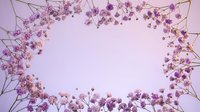 Delicate purple flowers frame empty center space on soft lavender background creating elegant border for text, invitations, or romantic designs.