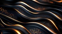 Luxurious black and gold waves pattern with glowing lines and sparkles on dark background creates elegant abstract design for luxury branding and decoration.