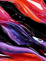 Abstract fluid art background with vibrant red, purple and black swirling waves creating dynamic motion effect with glossy metallic texture and light reflections.
