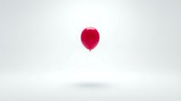 Single red balloon floating against minimalist white background for party decorations, celebrations, birthday events, and festive design projects.