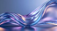 Flowing liquid metal waves in blue and purple colors create dynamic abstract background with smooth glossy texture and iridescent reflective surface.