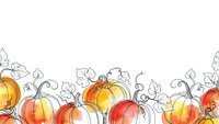 Autumn pumpkin border with hand-drawn vines and leaves on white background for seasonal designs, thanksgiving decorations and fall marketing materials.