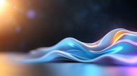 Smooth flowing abstract waves in blue, purple and orange colors with light effects on dark background create dynamic modern design element for presentations.