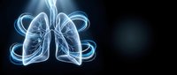 Glowing neon blue lungs with bronchial tubes on dark background, suitable for medical education, healthcare presentations, and respiratory system illustrations.