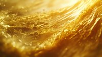 Luxurious golden liquid surface with dynamic waves and ripples creating abstract texture pattern. Macro photography captures light reflections and flowing movement.