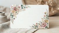 Floral decorated card with watercolor roses and greenery in corner arrangements, blank center space for text, suitable for invitations, greetings, stationery design.