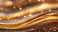 Glowing golden waves with sparkling particles and bokeh lights on brown background create magical festive atmosphere for luxury design projects.