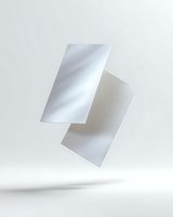 Floating white paper sheets casting soft shadows on light background, minimalist composition for business and design presentations, isolated on white.