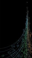 Abstract geometric network with colorful neon lines and shapes on black background for modern digital technology presentations and futuristic design projects.