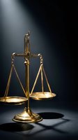 Golden scales of justice with dramatic lighting symbolizing law, legal system, court proceedings, and judicial balance for legal services and law firm branding.