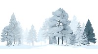 Watercolor winter forest landscape with snow-covered pine trees in misty blue and white tones, creating serene woodland scenery.