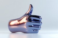 Metallic chrome thumbs up gesture on light background, modern minimalist design symbol of approval and positive feedback for social media concepts.