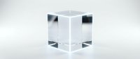 Transparent glass cube with reflective surfaces on white background, isolated for design, branding, and product mockup applications.