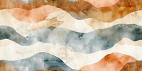 Abstract watercolor waves in earthy tones of terracotta, blue and beige create a modern minimalist landscape pattern perfect for interior design, wall art and textile projects.