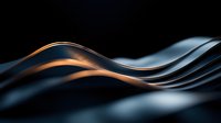 Elegant smooth waves in dark blue and copper colors create abstract flowing lines against black background, modern minimalist art composition for luxury design projects.