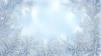 Frost patterns and ice crystals forming ornate borders on frozen window glass with soft blue and white tones, suitable for winter backgrounds and seasonal design projects.