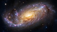 Spectacular spiral galaxy with glowing arms and bright core against starry space background for astronomy and science projects.