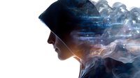 Silhouette of person wearing hat with digital code and smoke effects creating surreal double exposure, representing technology merging with human consciousness.