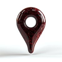 Dark red glittery location pin marker symbol on white isolated background, glossy navigation pointer with sparkle effect for maps and GPS apps.