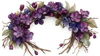Purple floral arch with delicate hydrangea blooms, twisting branches and green leaves on white background, suitable for wedding stationery and decorative designs.