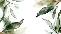 Translucent watercolor leaves in soft green and beige tones on white background, creating an elegant botanical frame for wedding invitations or nature-inspired designs.