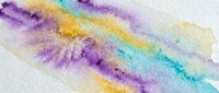 Colorful watercolor splash on white paper with purple, gold, and teal blending tones, creating an abstract artistic texture background.