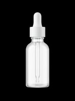 Clear glass dropper bottle with white pipette cap isolated on transparent background, ready for cosmetic, essential oil, serum, and skincare product packaging design, sublimation, and print-on-demand applications.