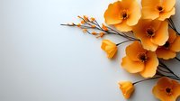 Delicate orange paper flowers on gray background with soft shadows creating elegant minimalist composition for wedding decor and spring celebrations.