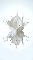 Dynamic white milk splash with reflection on light background, crown shape with droplets frozen in motion, dairy concept.