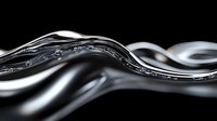Flowing liquid metal waves with smooth silver surface creating elegant abstract curves against black background.