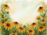 Watercolor floral frame with orange rudbeckia flowers and green leaves on soft beige background for greeting cards and invitations.
