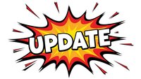 Comic book style explosion burst with UPDATE text in bold white letters on red and yellow starburst background for announcements and notifications.