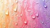 Colorful gradient background with water drops flowing down glass surface, creating fresh, modern aesthetic in orange, pink and purple tones.