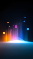 Vibrant abstract background with glowing orbs floating above gradient light wave, transitioning from warm orange through purple to cool blue on dark backdrop.