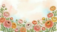 Watercolor ranunculus flowers border frame with soft pastel background for spring wedding invitations and romantic greeting cards design.