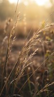 Golden wheat stalks swaying in warm sunlight with soft bokeh background creating peaceful agricultural scene for harvest season and farming concepts.