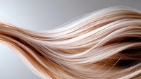 Flowing strands of blonde and brown hair with smooth wavy texture against light background, showing natural movement and shine for beauty and haircare concepts.