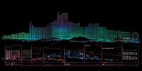 Colorful audio waveform visualization with equalizer bars in neon pink, cyan, and green tones against black background, suitable for music production, DJ software, and audio editing applications.