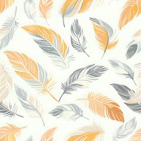 Seamless pattern with floating gray and peach feathers on white background. Gentle nature-inspired design tiles continuously for fabric, wallpaper and packaging.