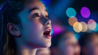 Young Asian woman with colorful neon lighting and bokeh background creating vibrant portrait for nightlife and urban lifestyle concepts.