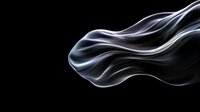 Ethereal white smoke lines flowing gracefully against black background create abstract wave pattern with dynamic movement and elegant curves.
