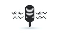 Retro microphone silhouette with sound waves on white background, isolated design element for music, podcast and broadcasting applications.