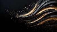 Elegant flowing waves of black and gold glitter create dynamic curves against dark background, sparkling with luxurious shimmer and movement for luxury designs.